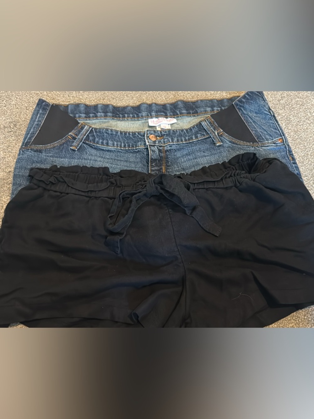 Maternity Denim Panel Shorts with Black Drawstring Layer and blue  Jean